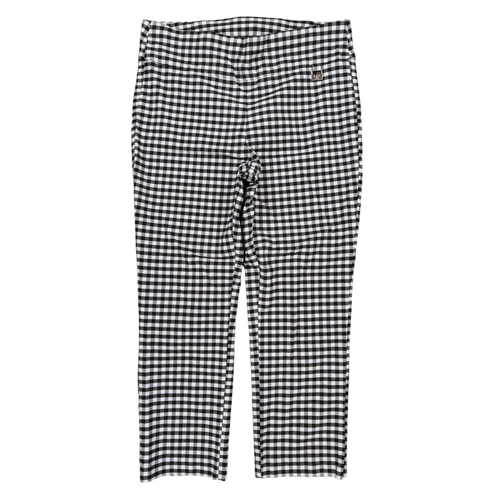 Rafaella Pants Womens 6 Black White Viscose Blend Slim Leg Gingham Checkered